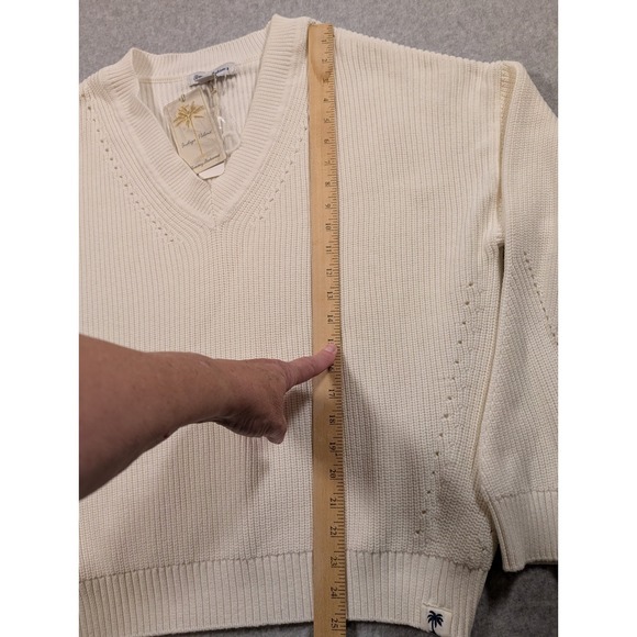 Tommy Bahama Women's Ivory V Neck Knit Sweater Oversize Dolman Coastal Vacay XL - Picture 16 of 16